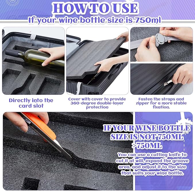 Wine Suitcase Airplane Wine Carrier Luggage Hold 10 Standard 750ml Size Bottle Universal Wheeled Wine Travel Case with Removable Foam Insert for Wine Lover Professional Gift (Classic,24")