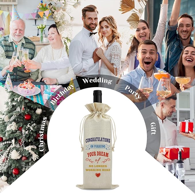 Farewell Gifts Coworker Leaving Gift Wine Bag Going Away Gifts for Colleague Boss Retirement Goodbye Gift New Beginnings Gift for Women Men Christmas End of Year Gift Drawstring Wine Gift Bag