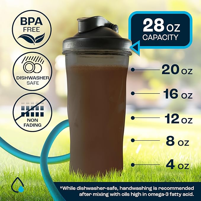 AQUAFIT Protein Shaker Bottle - Shaker Cups For Protein Shakes - Shaker Bottles For Protein Mixes, Protein Shaker Cup Bottle, Workout Shaker Bottle, Protein Shake Bottle, Mixer Bottle (All-Black)