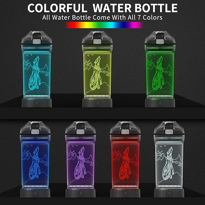 Kids Water Bottle with 3D Glowing Wolf LED Light - 14 OZ Tritan BPA Free - Creative Ideal Travel Cup Wolf Gift for School Kid Boy Child Holiday Camping Picnic