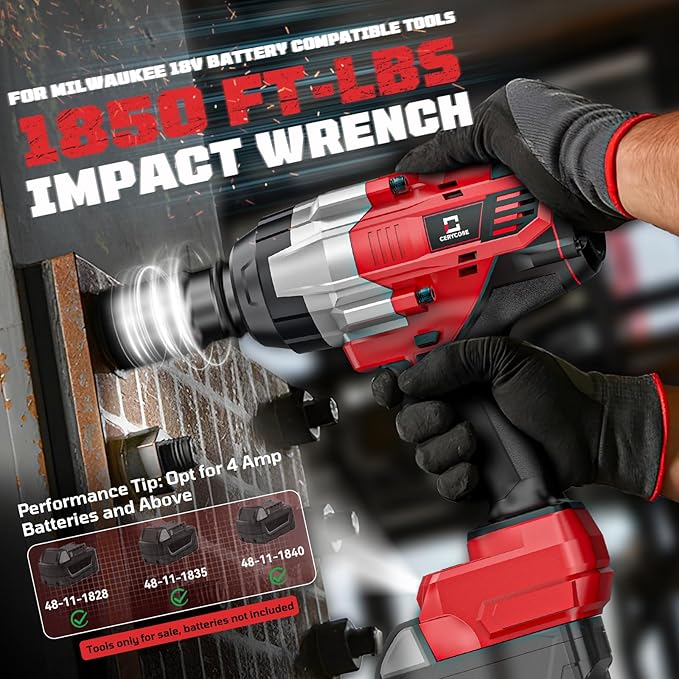 Cordless Impact Wrench 3/4 inch Compatible with Milwaukee Battery, 1850ft-lbs (2500N.m) Brushless Electric Impact Gun, High Torque Impact Driver, Bare Tool Only，Heavy-Duty Automotive &Industrial Tasks