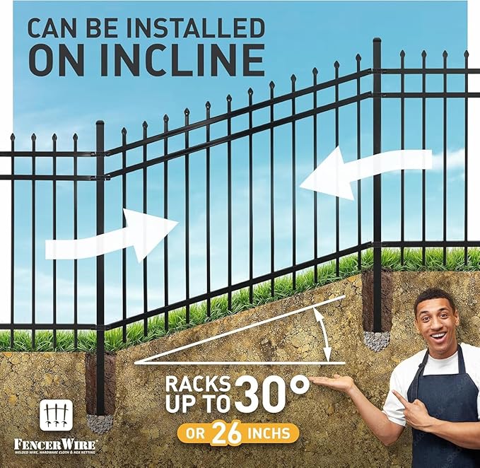 Fencer Wire 100FT Heavy Duty Anti-Rust Pinnacle Fence Barrier Kit, Metal Steel Fence w/ 5FT Height & 8FT Width Panels, Gate, Posts, and Connectors, 2” Diameter Outdoor Fencing for Yard, Pool, Patio