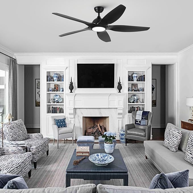 NicBex Ceiling Fan 60 Inch Modern Ceiling Fans with Integrated LED Light and Remote Control Double Finish Ceiling Fan with 5 ABS Blades for Living Room, Bedroom, Black