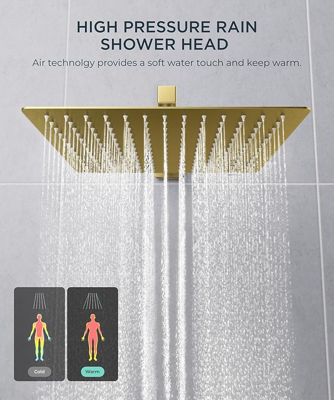 FORIOUS Rain Shower Head System, 10 Inch Shower Faucet Set with with handheld combo, Solid Brass Pressure Balanced Valve and Trim Kit Fixtures, Wall Mounted, Brushed Gold
