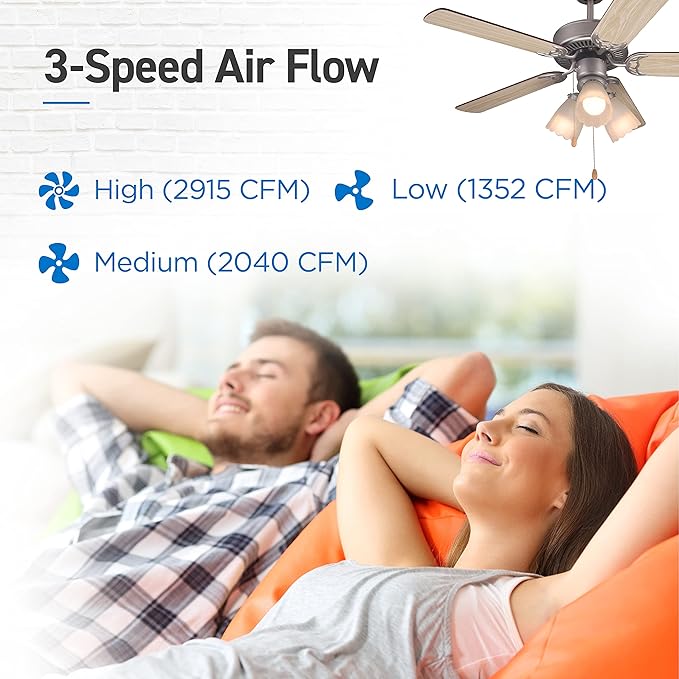 COMMERCIAL COOL 42” Contemporary Ceiling Fan with Lights, Cools up to 175 Sq. Ft., Ideal for Medium Sized Rooms, Equipped with Dual Chain, 5 Reversible Dual Finish Blades & Featuring 3 Air Flow Speeds