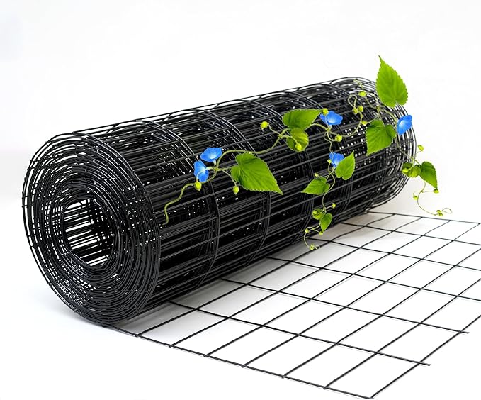 Black Metal Garden Fence, 72inch(H) x 50ft(L), 2 inch x 3 inch,14GA 2/3/4/5/6 Ft Tall Chicken Wire PVC Coated Welded Wire Mesh Roll for Dogs Border Yard Vegetable Plant Protection Poultry Netting