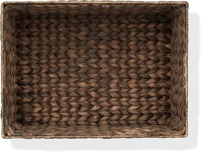 Casafield Set of 2 Water Hyacinth Pantry Baskets, 12-1/2" x 17" x 8", with Chalkboard Labels and Chalk Marker - Espresso, Woven Storage Bin Organizers for Kitchen Shelves