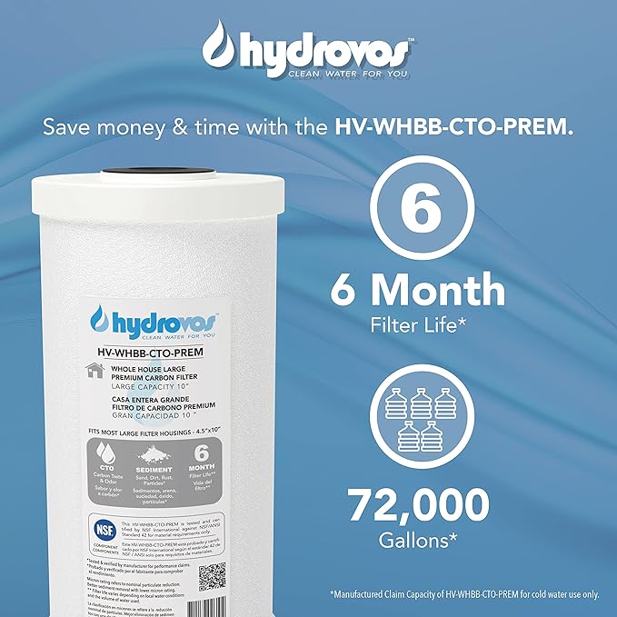 Radial Flow 10" x 4.5” Carbon Water Filter, Premium Activated Carbon Reduces Sediment, Chlorine Taste and Odor, High Efficient and Universal Fit 10 Inch Whole House Water Filter System