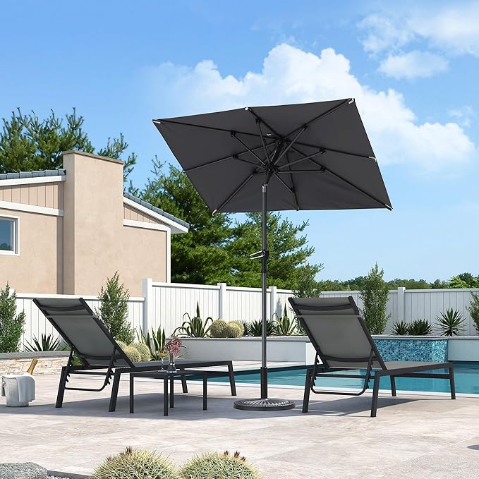 PURPLE LEAF 6' x 4' Rectangular Patio Umbrella Outdoor Table Umbrella Aluminum Frame Market Umbrella Sun Umbrella with 8 Sturdy Ribs & Tilt for Garden Deck Lawn & Pool Light Gray