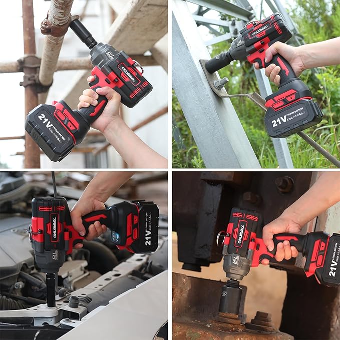 1350N.m(996Ft-lbs) Cordless Impact Wrench 1/2, 3300RPM High Torque Impact Gun, with 4-Mode Speed, 2 Battery & Charger, 5 Sockets 8 Drill 6 Screws, Electric Impact Wrench for Car/Truck/RV/Mower