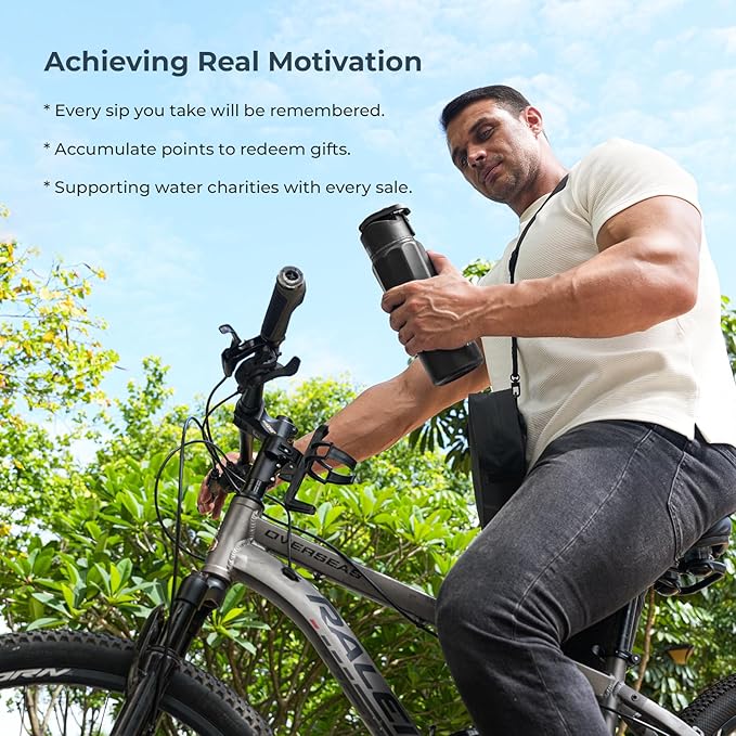 BOOST Smart Water Bottle with Reminder to Drink Water & Water Tracker Bottle - Double Wall Vacuum Insulated Water Bottle Stainless Steel, Wide Mouth 32 oz Water Bottles, Ideal for Gift - Black