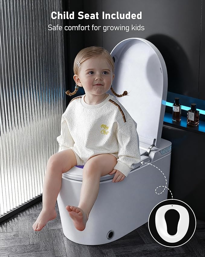 Glendan Modern Smart Toilet with Bidet Built In, One Piece Toilet With Auto Open/Close, Powerful Flush, Warm Water Wash, Foam Shield, Smart Bidet With Heated Seat, Dryer, Night Light & Remote