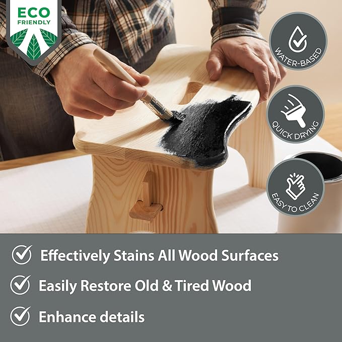 Littlefair's Wood Stain Water Based - 8.5oz/250ml - Indoor Furniture Stain - Light & Dark Finishes - Special Non Toxic & Eco Friendly Formula - Wood Stain for Crafts - Color: Black Black