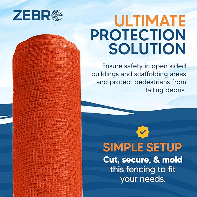 Fire Retardant Debris Safety Netting (4' x 150' - Orange) - High Visibility Construction & Scaffolding & Railing & Elevator Netting for Enhanced Safety - Construction Fencing