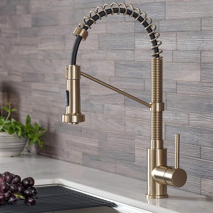 KRAUS Bolden Commercial Style 2-Function Single Handle Pull Down Kitchen Faucet in Brushed Gold, KPF-1610BG
