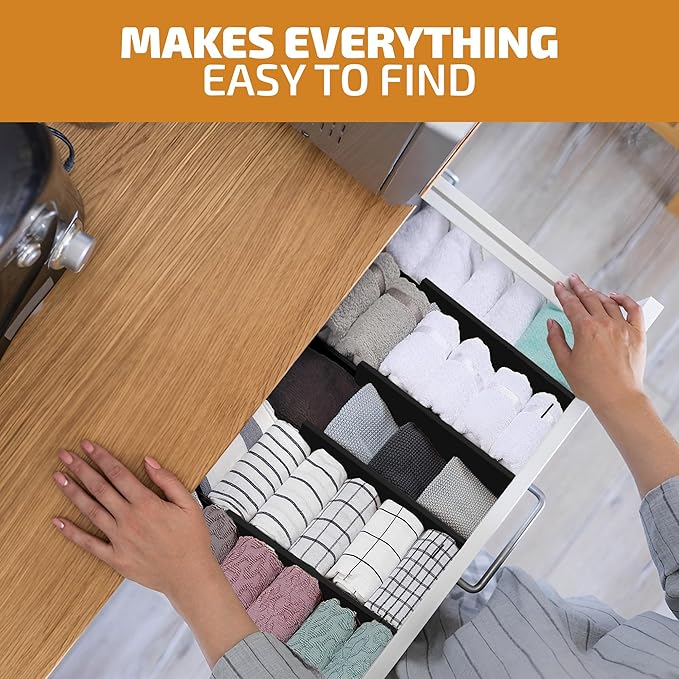 6 Pack Drawer Dividers 6 Inch High, 11”-17" Adjustable Bamboo Organizers Large Expandable Drawer Separators for Cloths, Dresser, Bedroom, Bathroom, Baby Drawer, Office & Kitchen Utensils (Black)