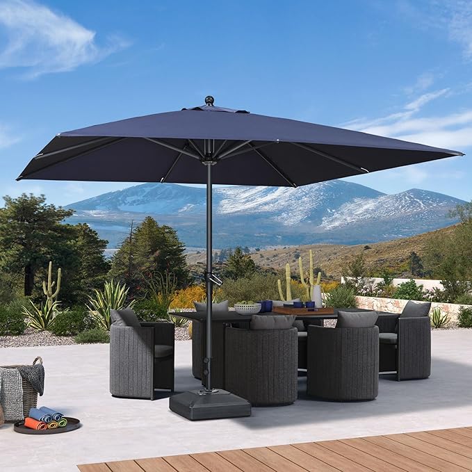 PURPLE LEAF 10' x 10' Square Patio Umbrella Outdoor Table Umbrella Aluminum Frame Market Umbrella Sun Umbrella with 8 Sturdy Ribs for Garden Deck Lawn Pool Navy Blue