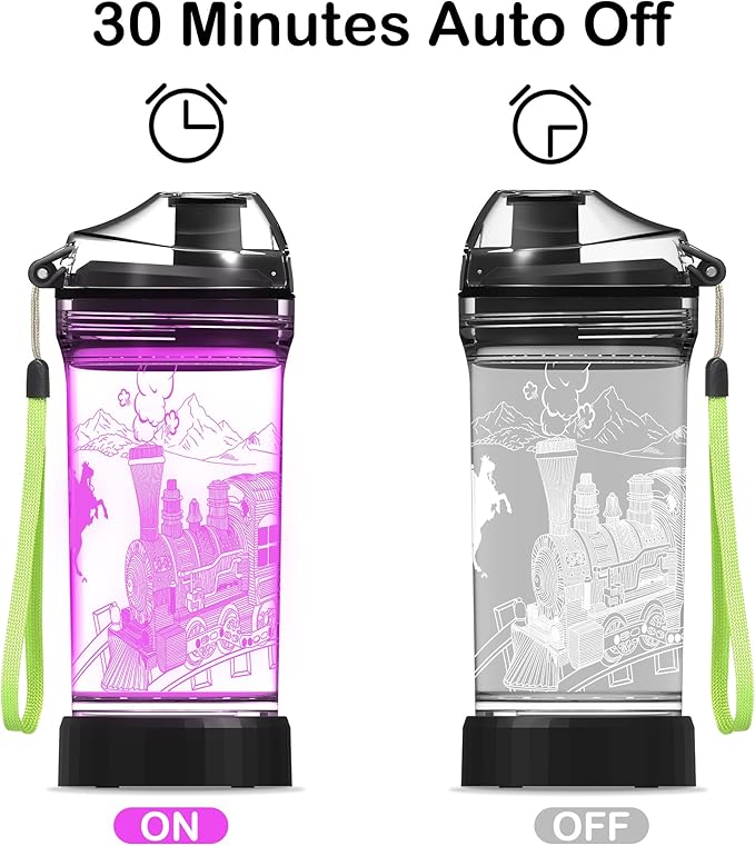 Kids Water Bottle with Train Design 3D Glowing LED Light-Tritan BPA Free,Perfect for Back-to-School Season, Girls, Boys, Kids, Holiday Camping, Picnic Gifts - 14 oz Travel Mug