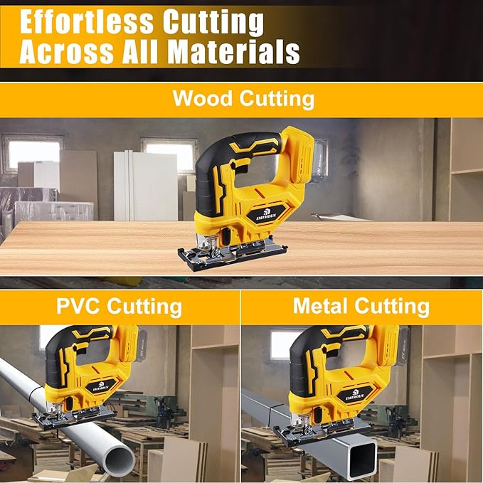 Cordless Jig Saw Compatible with Dewalt 20V Max Battery, Brushless Jigsaw For 3 Orbital Settings, 3200RPM, 0-45° Bevel Cuts, Jigsaw Tool with LED Light (Battery Not Included)