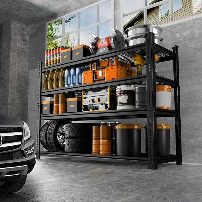 Storage Shelves Heavy Duty, 48"L x 18"W x 60"H Garage Wire Shelving Unit Loads 2640LBS, 4-tier Adjustable Metal Industrial Utility Shelf Rack for Kitchen, Laundry Room, Pantry, Warehouse, Basement