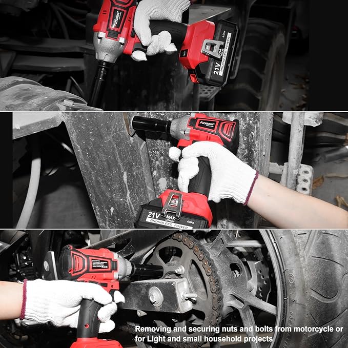 AOBEN Cordless Impact Wrench 1/2 inch,21V 300N.m Brushless Impact Gun with 2X 4.0Ah Battery,Charger & 6 Sockets,Electric Impact Wrench for Car Home (2 battery)