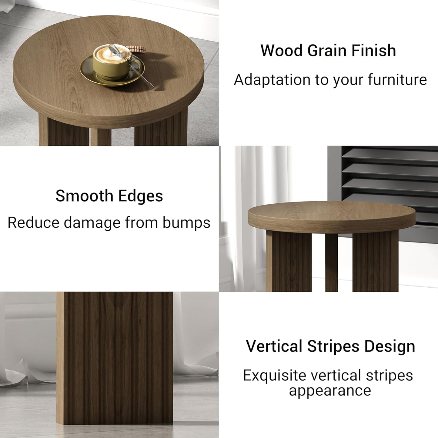 Nesting Coffee Table Set of 2, Modern Wooden Coffee Table with Smooth Thick Design, Circle Tea Table and End Table Set, Accent Center Tables for Living Room, Office, Brown