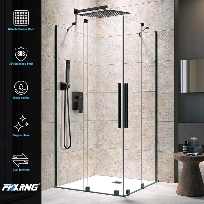 Black Shower Faucet Set, Rainfall Shower System with Square Shower Head and Handle Set, Wall Mounted Shower Fixtures, Full Metal Trim Repair Kit 16 inch Matte Black (With Shower Valve)
