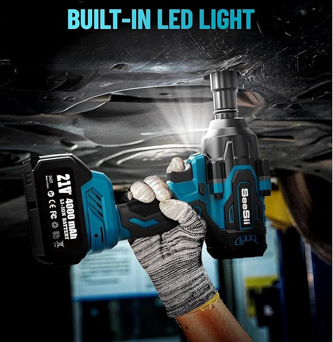 Seesii 1000N.m (738ft-lbs) Cordless Impact Wrench High Torque,1/2" Brushless Impact Gun w/Two 4.0Ah Battery,Fast Charger, 5 Sockets & Storage Case, Electric Impact Wrench for Car Truck,WH760