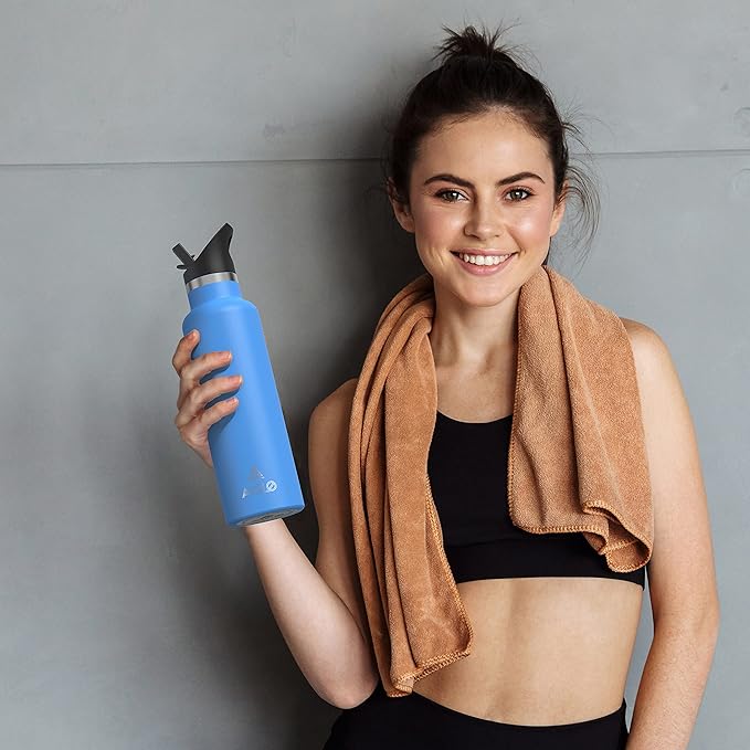 Stainless Steel Double Wall Water Bottles 20oz, Vacuum Insulated Bottle With Straw Lid, Insulated Water Bottle Keeps Water Cold for 24 Hours, Hot for 12 Hours, Hiking, Sports