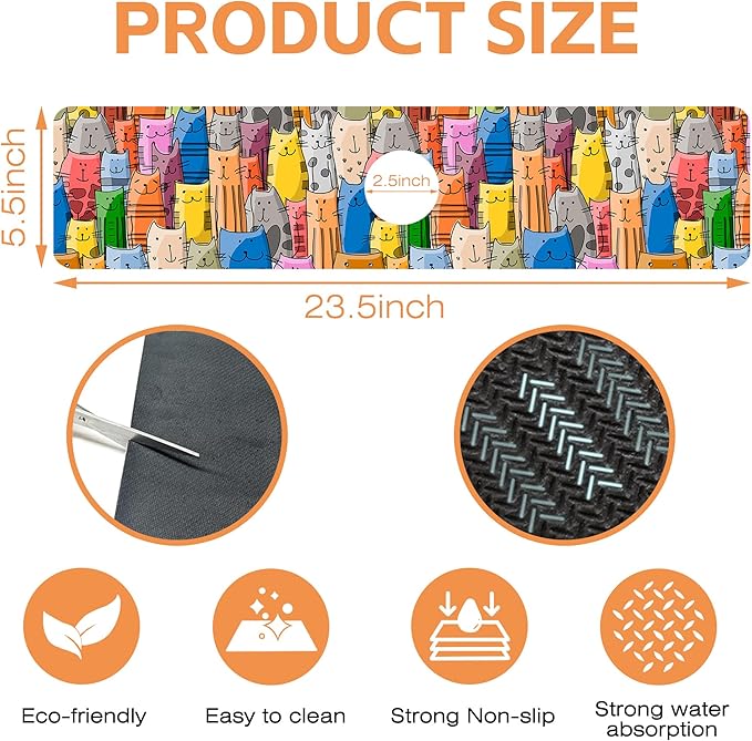 Kitchen Sink Splash Guard Faucet Mat Funny Cats Family Sink Splash Guard Behind Faucet,1 PC Soft Diatom Mud Non-Slip Mat-for Kitchen,Sink Mat,Dish Drying Mat,Bathroom Faucet Mat 23.5"X5.5"