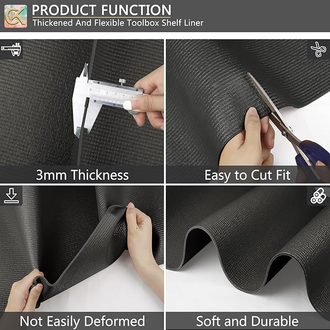 Foam Toolbox Liner Shelf Liner, Thickened Durable Pad Tool Box Mat for Protecting Your Tools, Work Surfaces, Garage, Chest -Black 3mm Thickness, 16 inch*16 ft