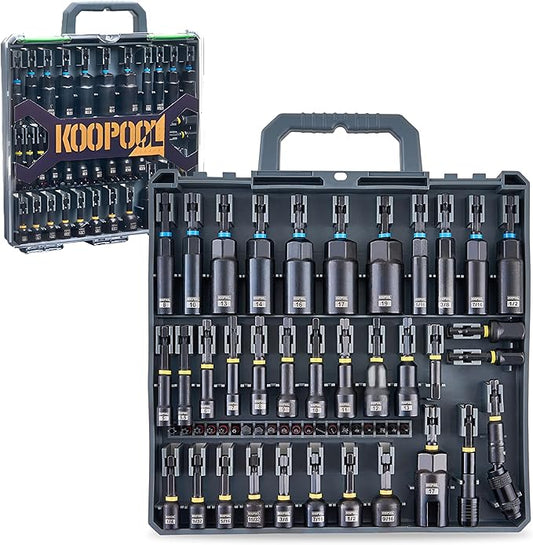 Impact Magnetic Nut Driver Set, 55PCS Impact Driver Bit Set, Deep Magnetic Nut Driver Set, Impact Socket Adapters, Wing Nut Driver, Bit Extension, 1/4'' Quick Change, Storage Box