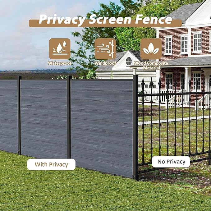 6x6 FT Wood Composite Privacy Fence Panel,Outdoor AC Unit Cover, Pool Equipment Screen, Trash Can Barrier | Weatherproof, Easy Installation, Durable Composite Fencing (Gray with 2 Post)