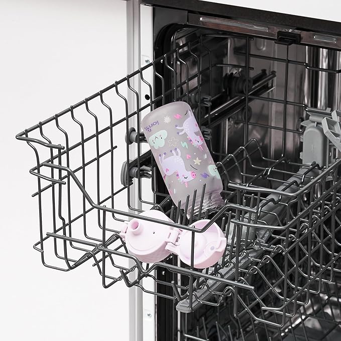 Ion8 Small Water Bottle, 350 ml/12 oz, Leak Proof, Easy to Open, Secure Lock, Dishwasher Safe, BPA Free, Carry Handle, Hygienic Flip Cover, Easy Clean, Odor Free, Carbon Neutral, Pink, Unicorn Design