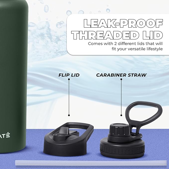 HYDRATE Insulated Stainless Steel Water Bottle - Large Reusable Flask with Leak-Proof Design and Convenient Handle - Double Vacuum Insulation for School, Work, or Adventure