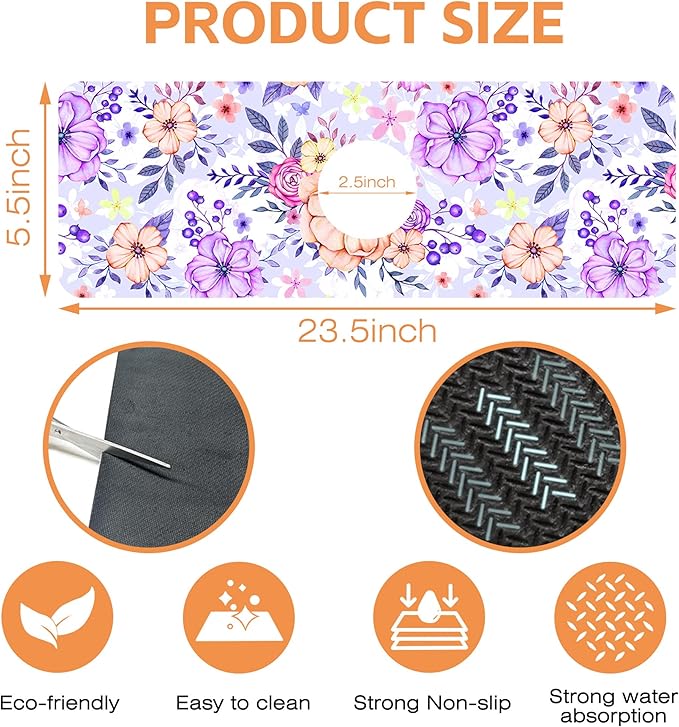 Kitchen Sink Splash Guard Faucet Mat Beautiful Meadow Flowers Sink Splash Guard Behind Faucet,1 PC Soft Diatom Mud Non-Slip Mat-for Kitchen,Dish Drying Mat,Bathroom Faucet Mat 15.5""X5.5""
