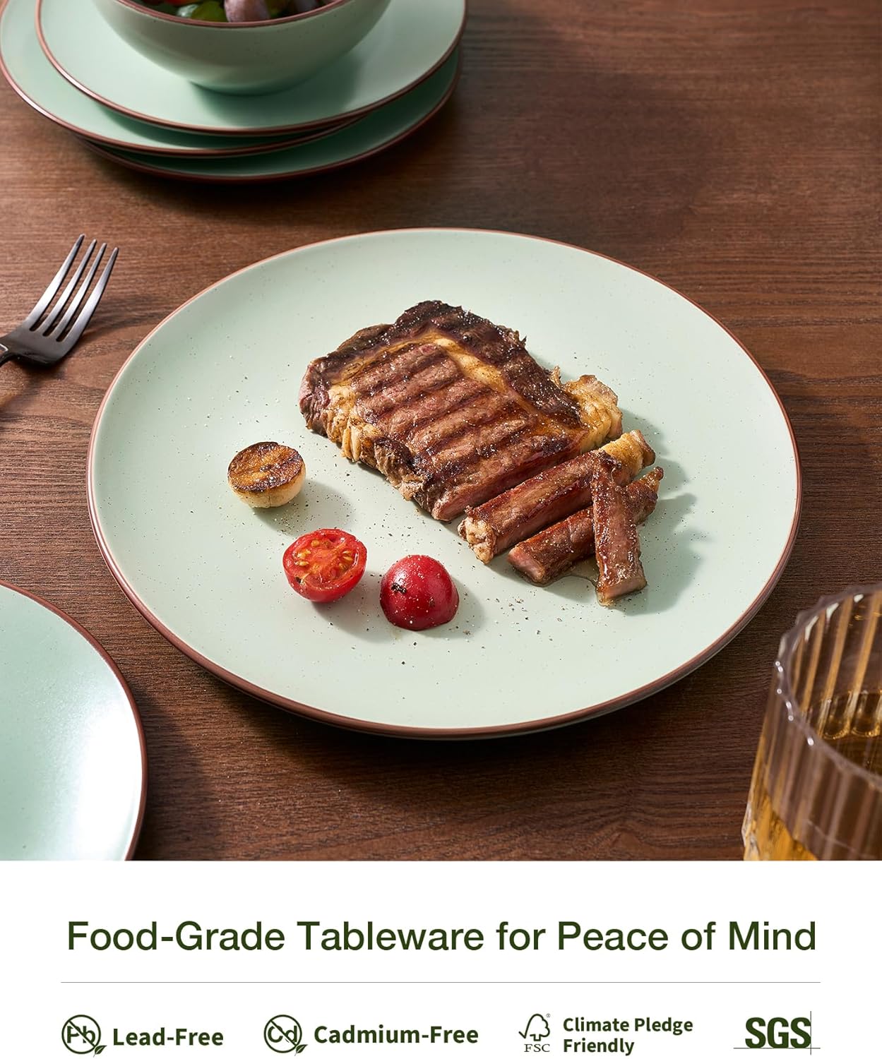 Famiware Venus Plates and Bowls Sets, 12 Pieces Stoneware Speckled Dinnerware Sets, Dishes Set for 4, Microwave and Dishwasher Safe, Matte Light Green