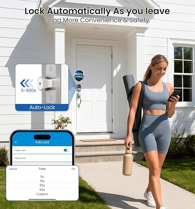 Veise VE07-H Fingerprint Smart Locks for Front Door with Handle Set, App Control, Keyless Entry Keypad Deadbolt, Digital Electronic Touchscreen, Easy Install, Auto Lock, Satin Nickel