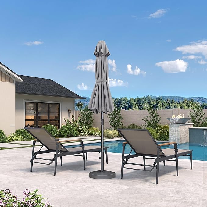 PURPLE LEAF 11.5 FT Semi-Auto Outdoor Patio Umbrella Market Table Sun Umbrellas with 8 Aluminum Sturdy Ribs for Backyard Deck Garden Pool (Gray Pole Gray Canopy)