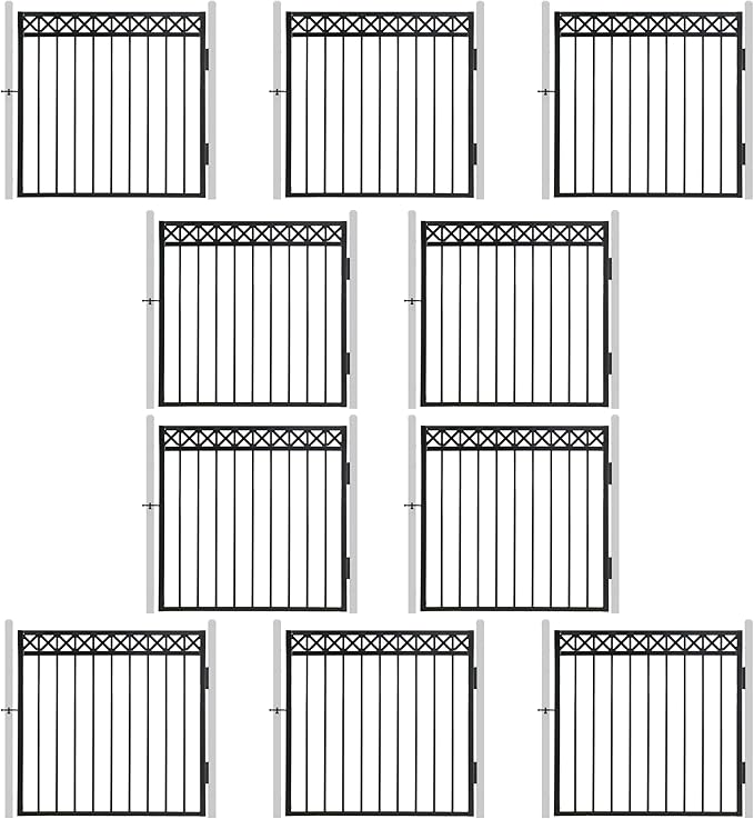 Fencer Wire Heavy Duty Flat Top X-Pattern Decorative Fence Gate, 4FT Height x 4FT Width Outdoor Fence Gate, Outdoor Anti-Rust Metal Steel Gate for Fencing Garden Barrier, with Gate Lock, Pack of 10
