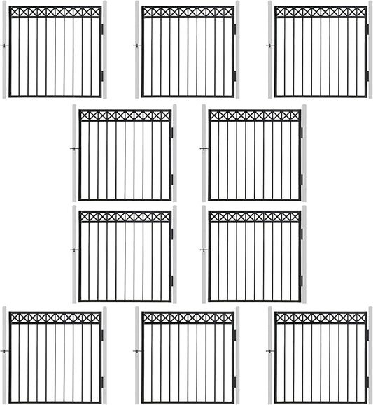 Fencer Wire Heavy Duty Flat Top X-Pattern Decorative Fence Gate, 4FT Height x 4FT Width Outdoor Fence Gate, Outdoor Anti-Rust Metal Steel Gate for Fencing Garden Barrier, with Gate Lock, Pack of 10