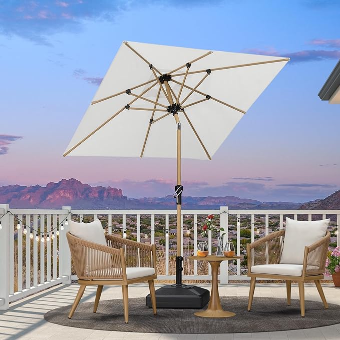 PURPLE LEAF 6' x 6' Market Umbrella Outdoor Table Umbrella Aluminum Patio Umbrella with Push Button Tilt & 8 Sturdy Ribs and Crank Outdoor Umbrellas for Deck Backyard Beach, Cream