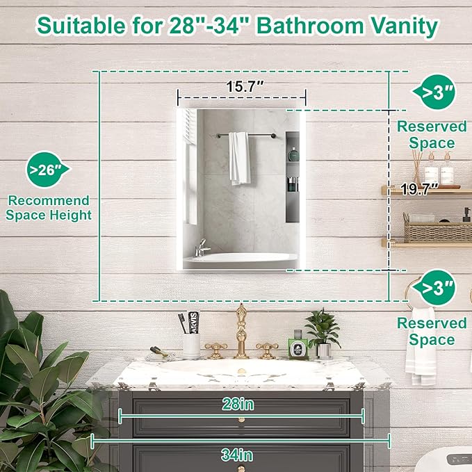 16x20 Inch Medicine Cabinet with LED Light Mirror, Brightneess Adjustable and Full-Assembled Bathroom Aluminum Cabinet with Storage, Surface or Recessed Tempered Cabinet, Farmhouse Sliver