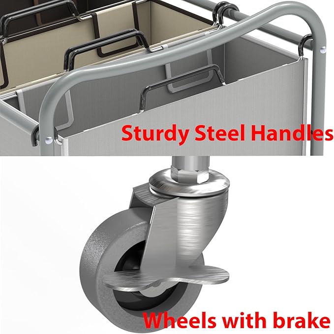 Simple Houseware Heavy Duty 3-Bag Laundry Sorter Rolling Cart, Silver/Assorted – Durable Triple Laundry Hamper with Removable Bags and Lockable Wheels for Laundry Room Organization