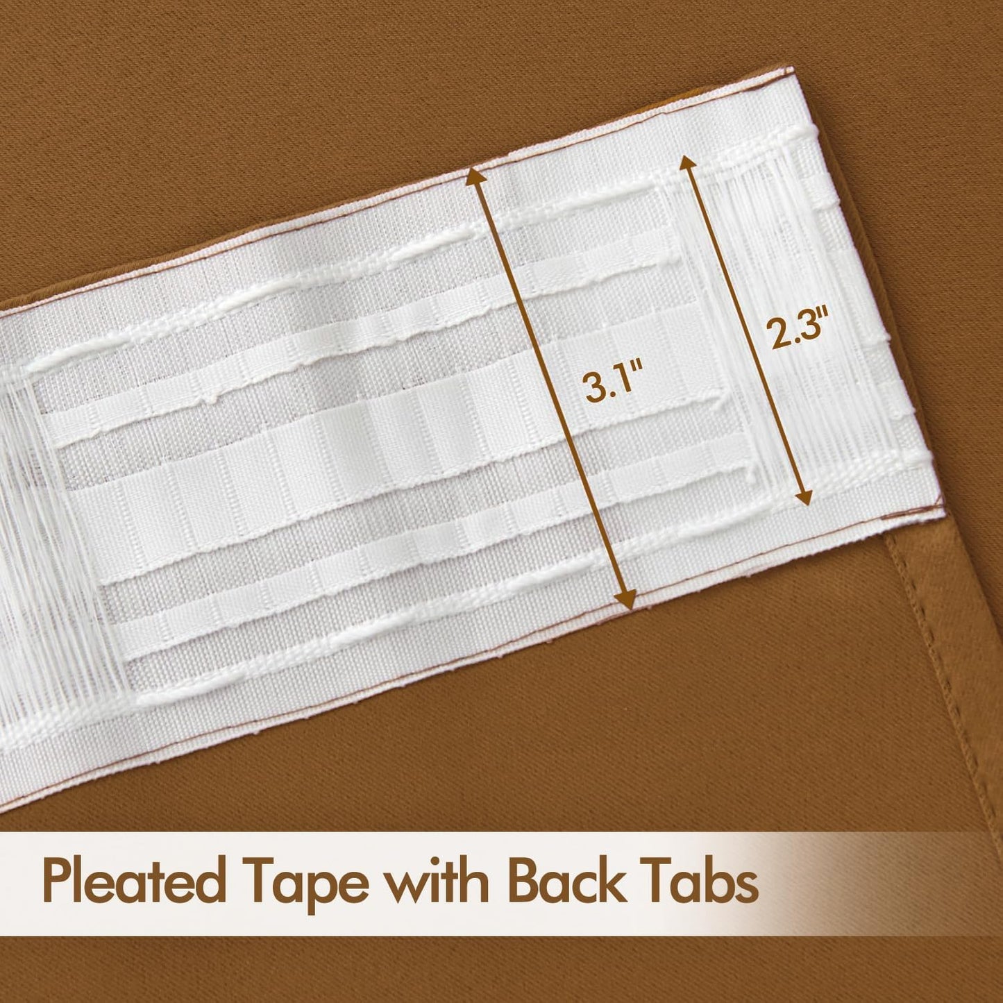 MIULEE Golden Brown Back Tab Blackout Curtain 96 Inch Long 2 Panels Set for Bedroom, Rod Pocket/Pinch Pleat Thermal Insulated Living Room Darkening Pleated Light Blocking Floor to Ceiling Drape