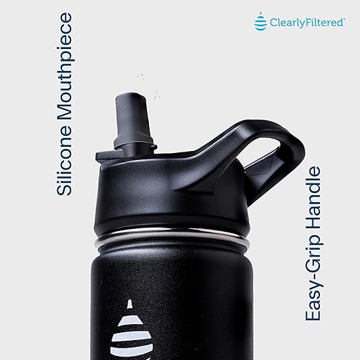 Clearly Filtered 32oz Water Bottle/Targets 220+ Contaminants/Double-Wall Insulated Stainless Steel Filtered Water Bottle BPA/BPS-Free Phthalate-Free Filters Fluoride Lead Chlorine (Charcoal)