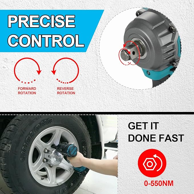 1/2 Inch Cordless Impact Wrench Compatible with Makita 18V Battery-550N.m(406Ft-lbs) Brushless High Torque Impact Gun,3200RPM Driver for Car Tires Truck