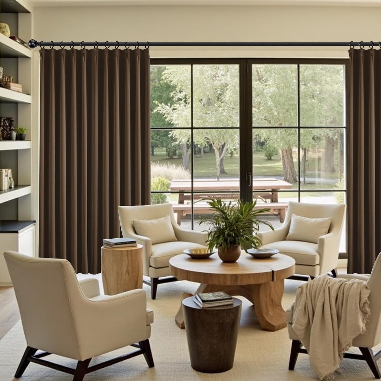 KangBang Brown Pinch Pleated Blackout Curtains 108 Inches Long for Hall Windows, Sound Dampening Light Blocking Soft & Vertical Window Panels Ceiling to Floor for Villa 2 Panels, 40Wx108L