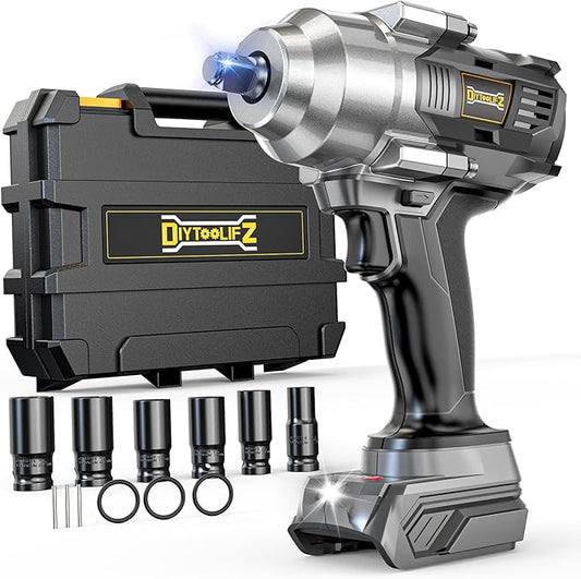 Cordless Impact Wrench 1/2" Compatible with DeWalt 20v Battery, 750 Ft-lbs High Torque Impact Driver with 6Pcs Sockets & Storage Case, Brushless Electric Impact Gun with 4-Speed & LED Light(Bare Tool)