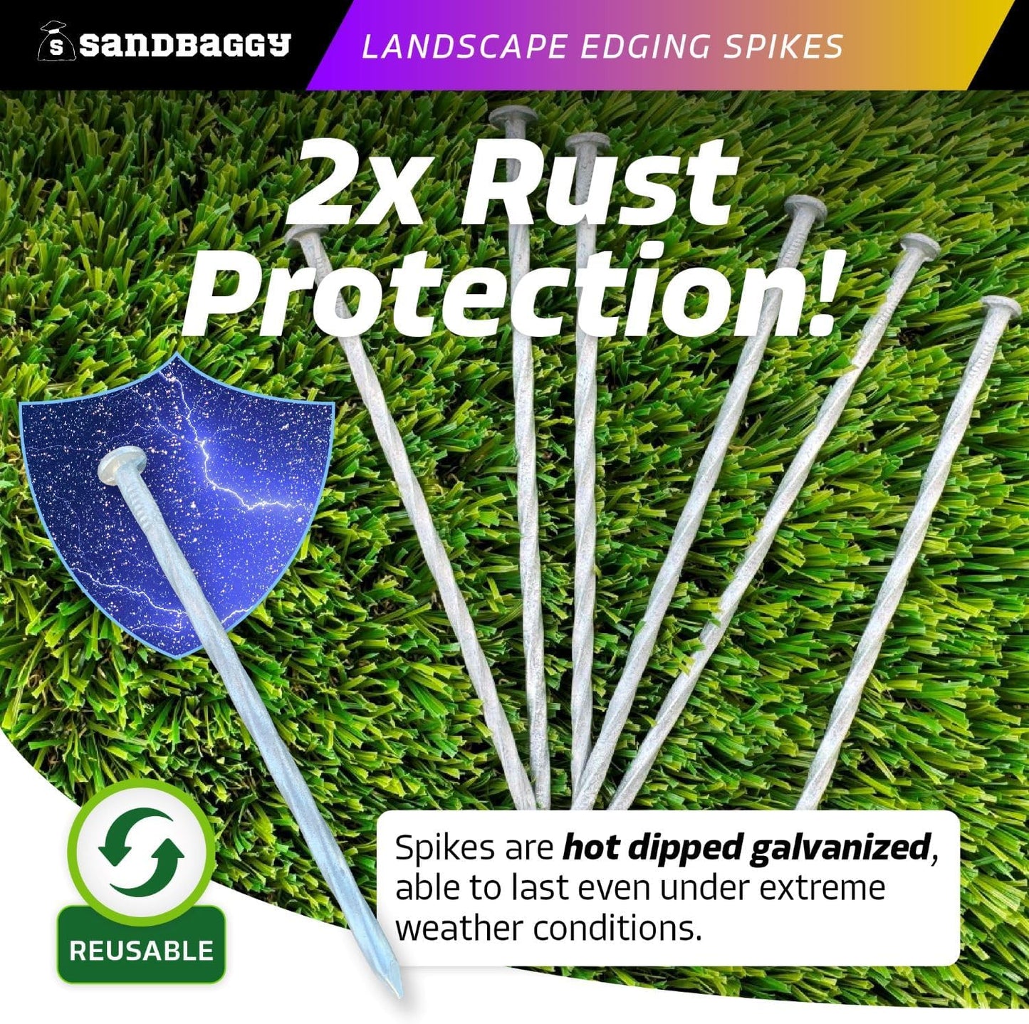 Sandbaggy 6 inch Galvanized Landscape Edging Spikes - Spiral Landscape Nails - 7 Gauge Steel - Great for Hard Rocky Soil - Also Great for Paver Edging, Artificial Turf, Landscape Fabric (100, 6 inch)